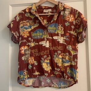 Paradise Women's Red Hawaiian Button Down Shirt